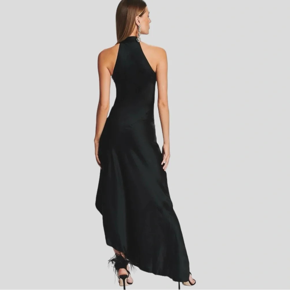 RETROFETE Sab Black Satin Maxi Dress Dark Romance Front Slit Glam Event, Size XL - Picture 3 of 16